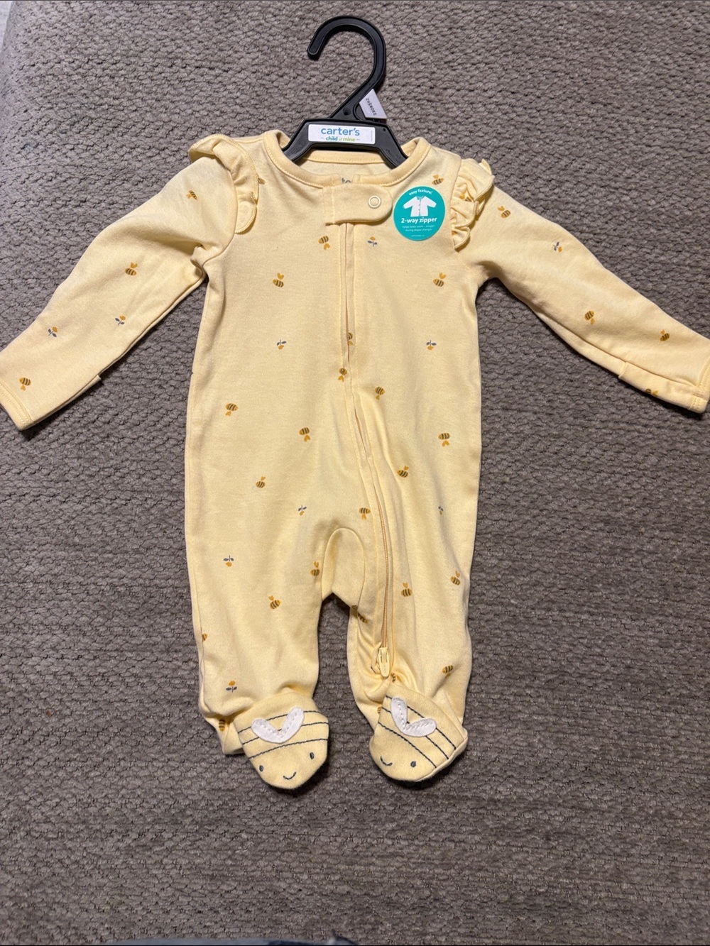Carter's Light Yellow Bee Print Footed One-Piece